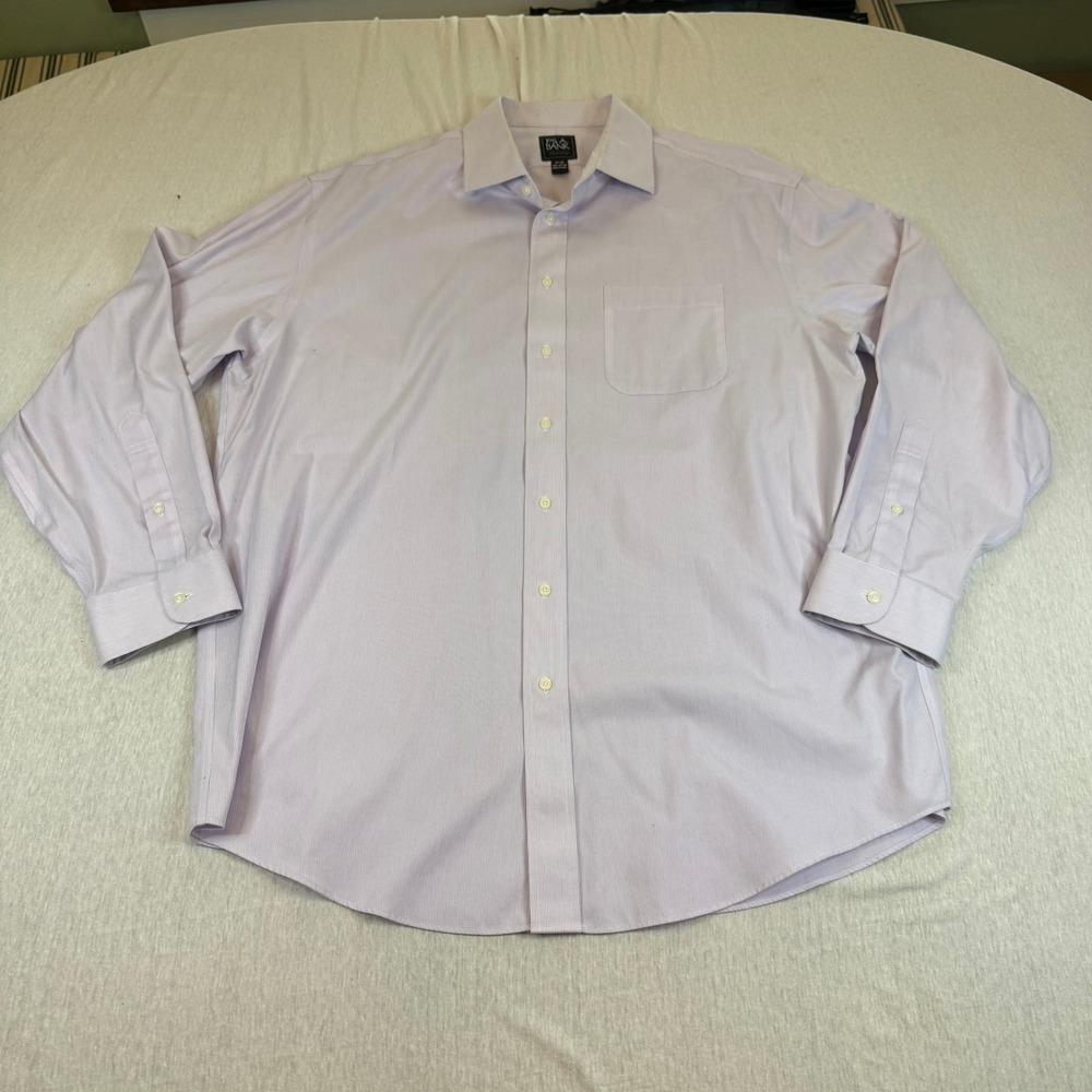 Jos A Bank Traveler  Mens 17.5 35 Purple‎ White Micro Stripe Cotton Long Sleeve